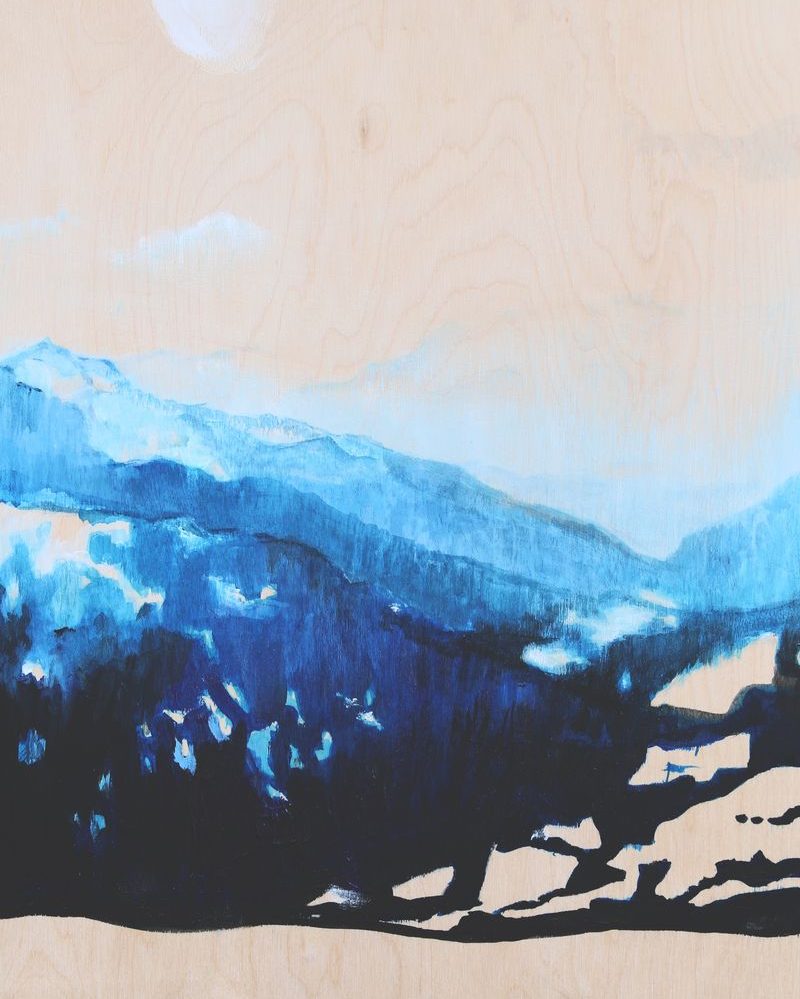 2016, perspective bleue, 40X 30 cm, acrylique et encre sur bois