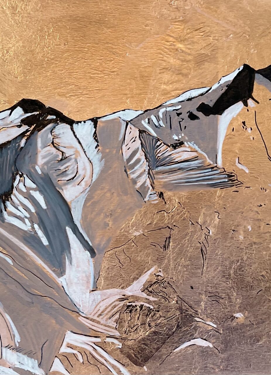 Techniques mixtes 
Acrylique et dorure
Sur bois 
Format 30 X 40 cm
2018